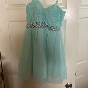 Removable straps formal blue sparkle dress